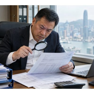 辦公室入面老闆審視可疑供應商發票